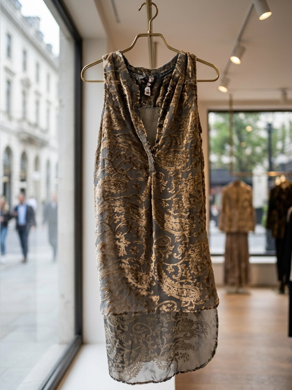 Olive Velvet Paisley Sleeveless Tunic/Dress
